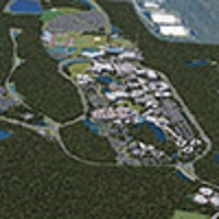 An aerial view of the entire UNF campus that consists of roads and buildings.