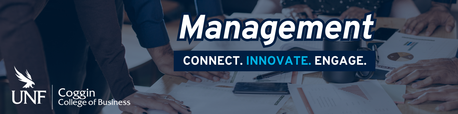 UNF Coggin College of Business logo with the words Management Connect Innovate Engage