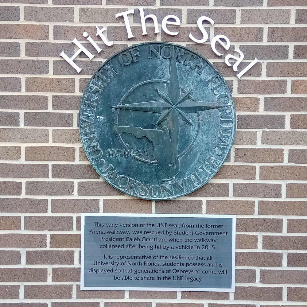 An early version of the UNF seal which is now mounted outside the library.