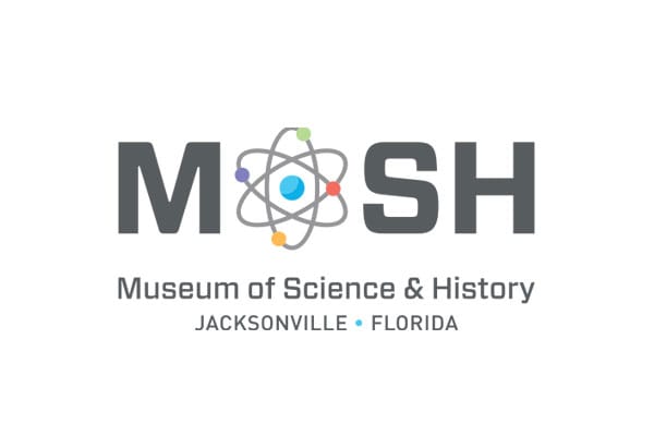 Museum of science and history logo with atom icon and location