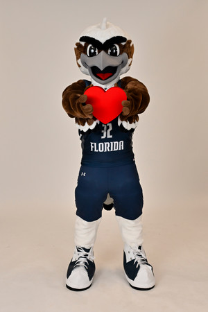 Osprey Mascot holding red heart