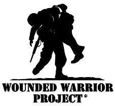 Black silhouette of two military men with company name