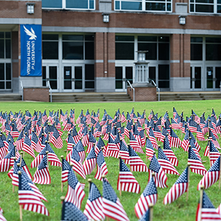 American flags on the UNF green
