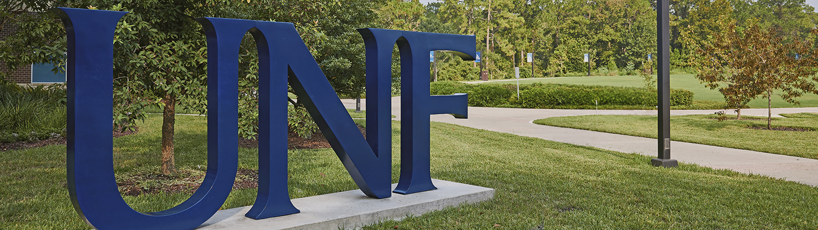 unf letters sculpture outside of petway hall