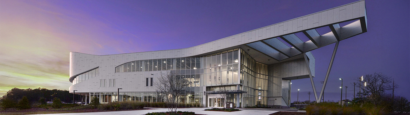 student wellness center at sunset