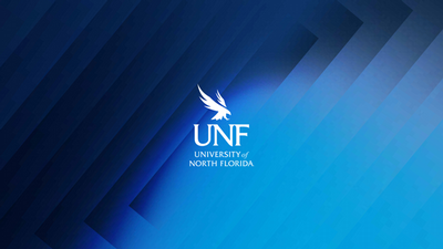 click to download desktop background UNF logo on blue background gradient