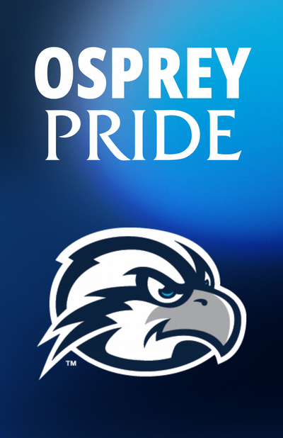click to download 11x17 inch poster with text of Osprey pride and a UNF Ozzie logo on a blue background