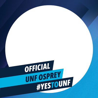 click to download social media frame with blue background and text of Official UNF Osprey #YeSTOUNF