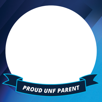 click to download social media frame with blue background and text of Proud UNF Parent in a ribbon