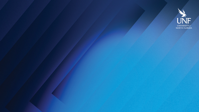 click to download virtual background of UNF logo on a blue gradient background