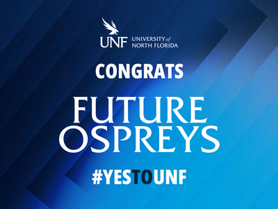 click to download yard sign of UNF logo on a blue gradient background with text of congrats future ospreys #YESTOUNF