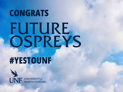 click to download yard sign of UNF logo on a background of clouds and sky with text of congrats future ospreys #YESTOUNF
