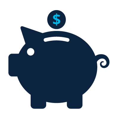 Icon of a piggy bank with a coin being inserted