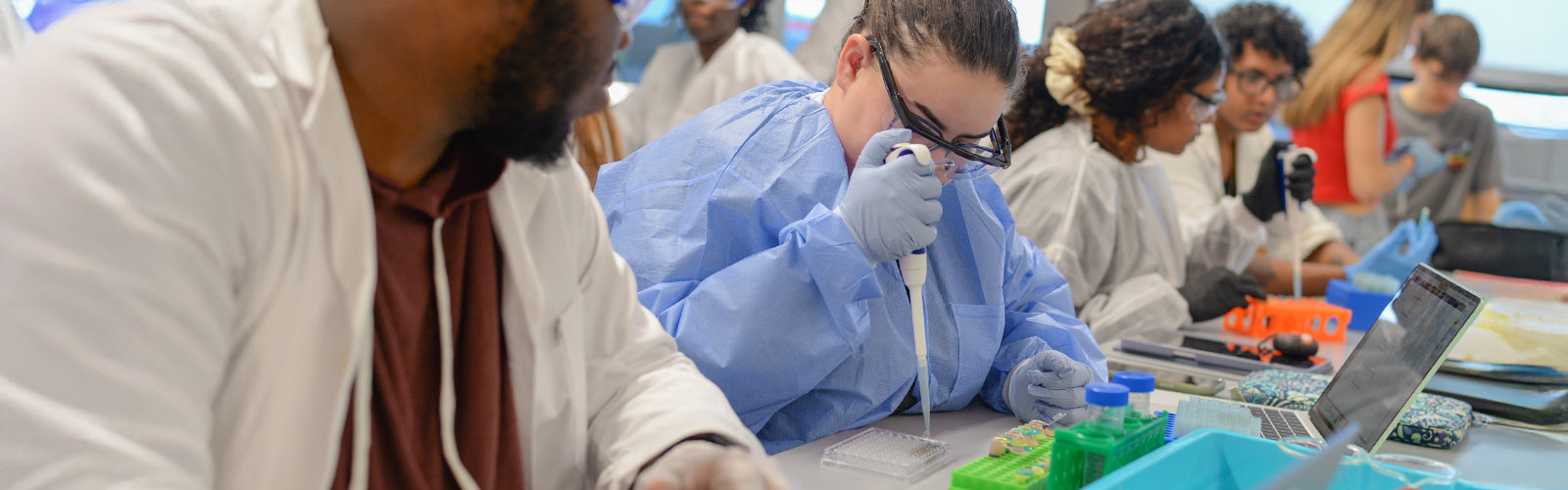 group of students in a science lab