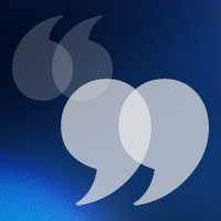 quotation marks in white on a blue gradient background