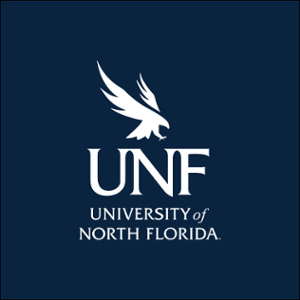 White UNF logo on blue background