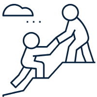 One person helping another up a mountain