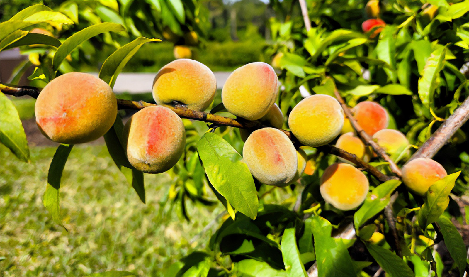branch of a tree filled with ripe peaches