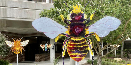 Bees sculptures in the courtyard of Brooks College of Health