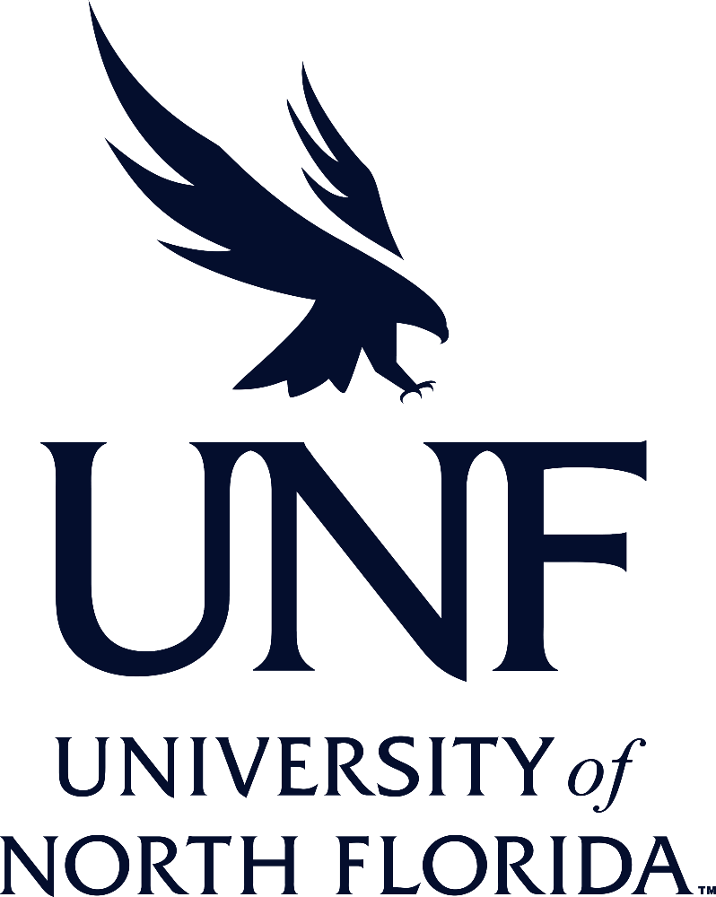 Vertical UNF blue logo with University of North Florida text