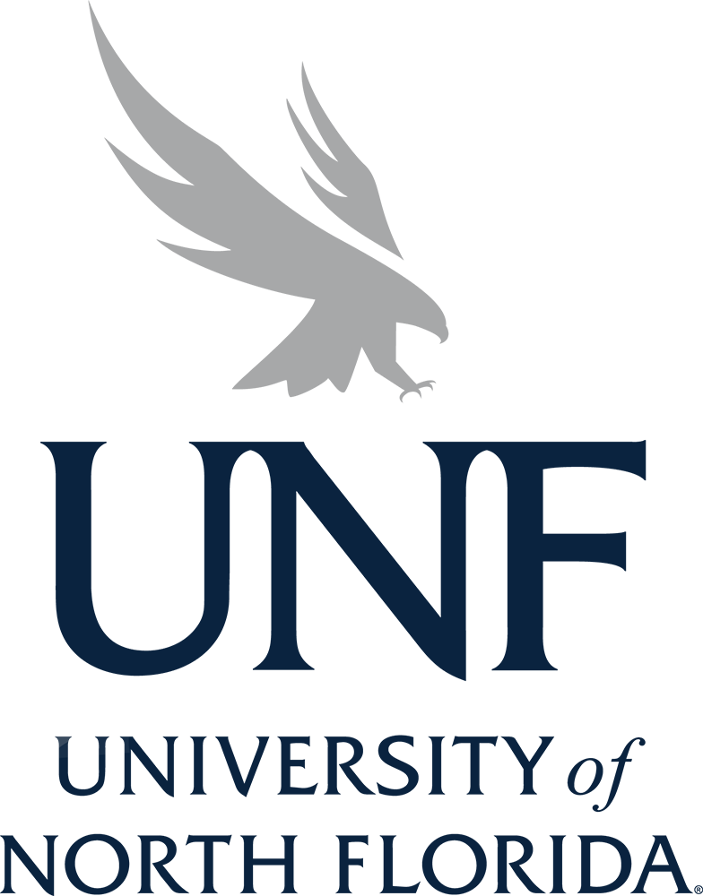 Vertical UNF blue and grey logo with University of North Florida text