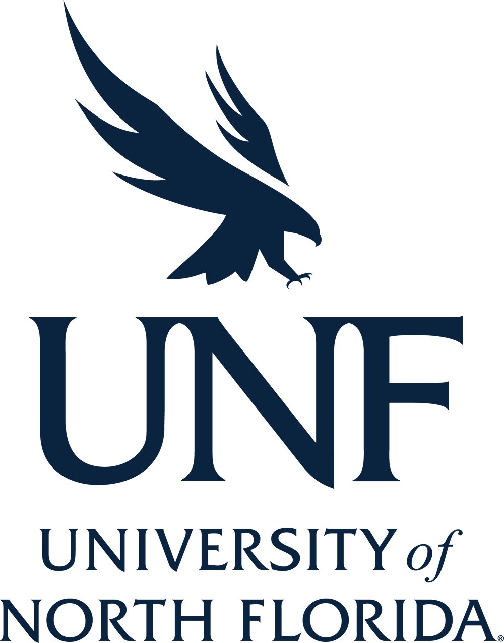 Vertical UNF blue logo with University of North Florida text