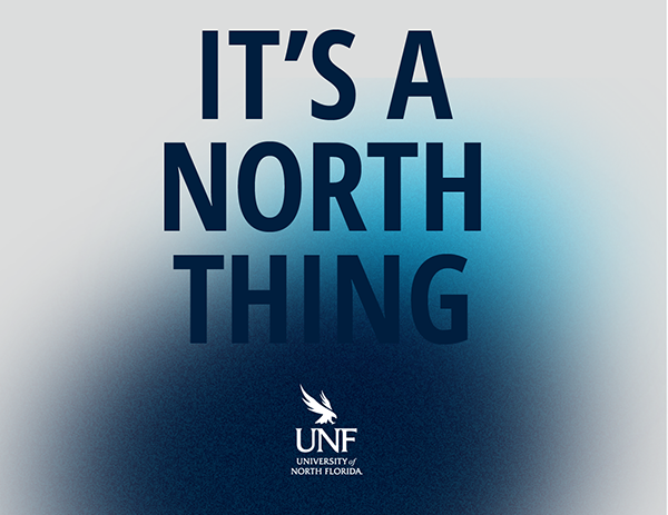its a north thing with unf logo and gray cyan and navy gradient