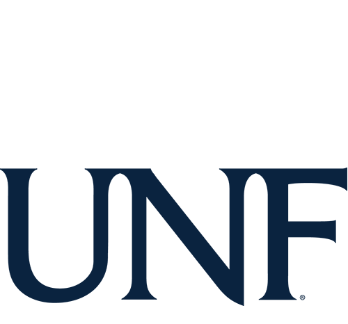 logo with the text UNF in blue