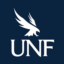 White UNF logo on dark blue background