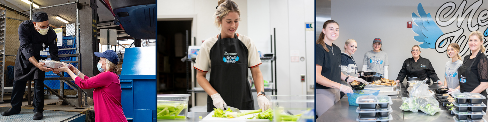 Meals on wings food recovery, cutting food, and packaging food