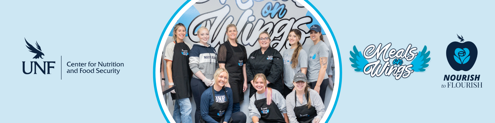 UNF CNFS, Meals on Wings, and Nourish to Flourish Logos, team pic