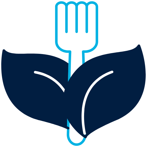 Two blue leafs and a bright blue fork between