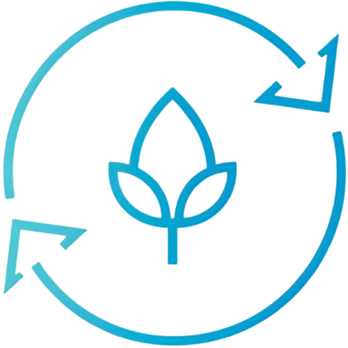 Blue leaf surrounded by a circle with arrows