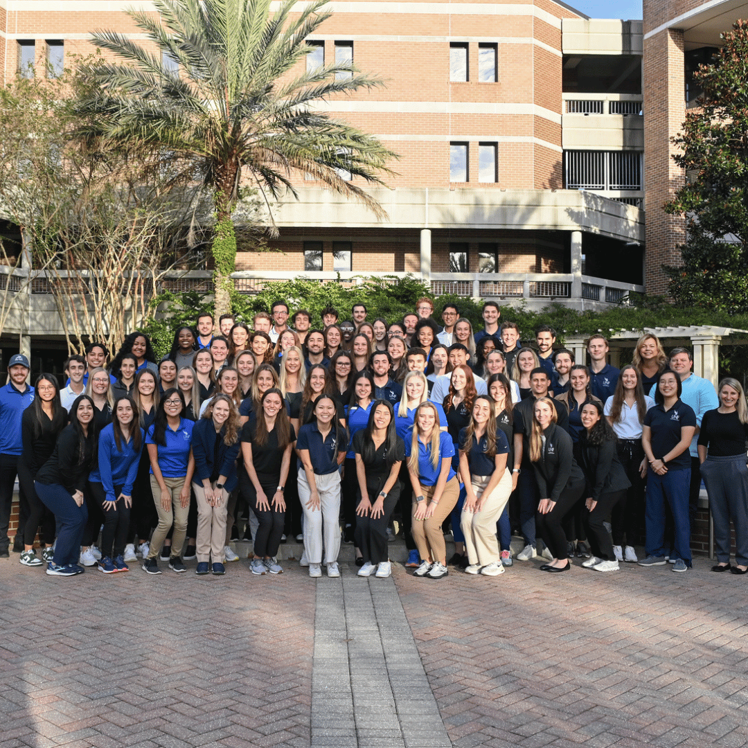 Physical therapy student group picture in front of BCH fountain