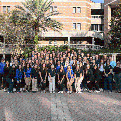 Physical therapy student group picture in front of BCH fountain