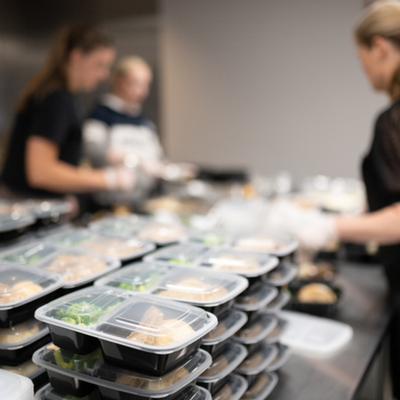 Stacks of prepared meals for meals on wings