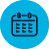 icon of a calendar in blue with cyan circle