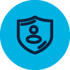 confidentiality icon in blue with a cyan circle
