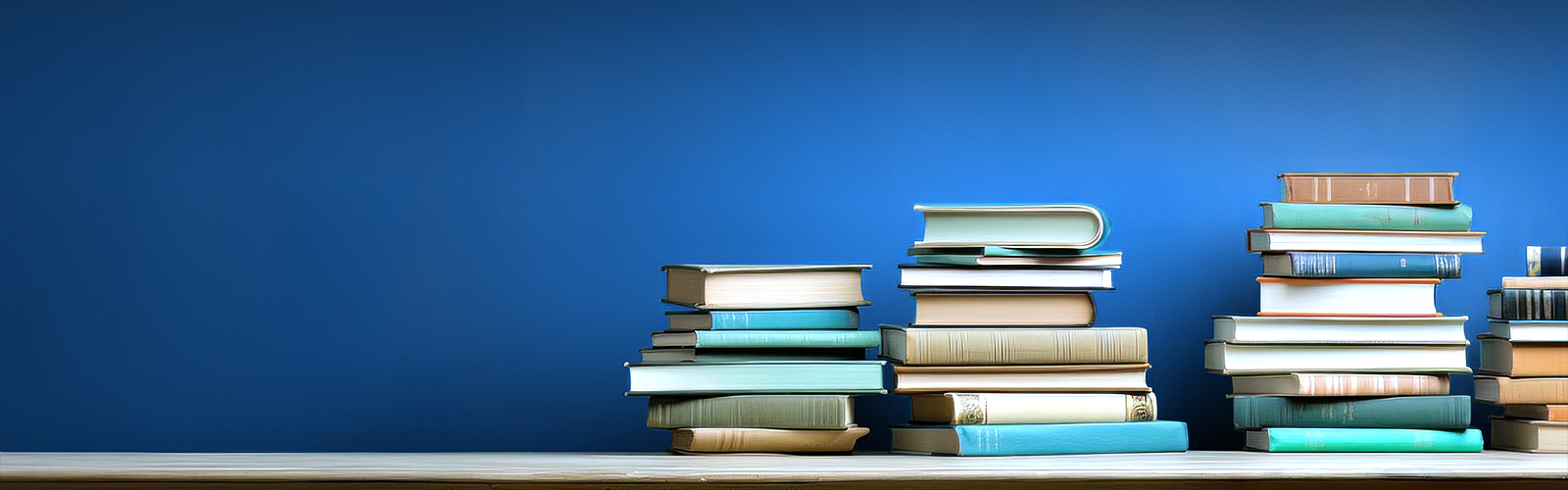 three stacks of books on a table