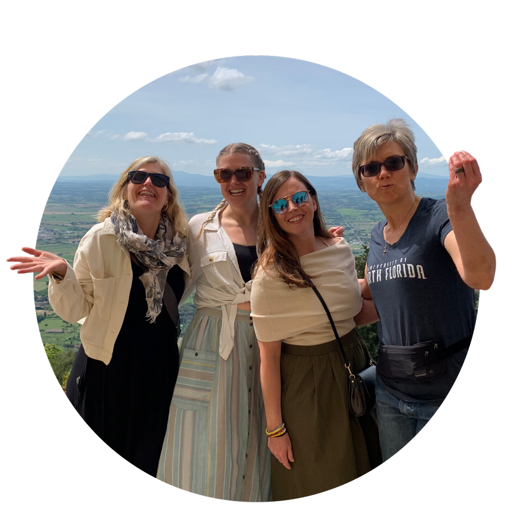 UNF faculty and students overlooking an Italian valley