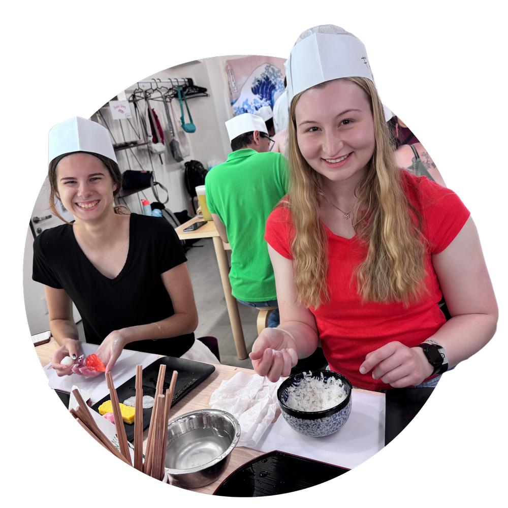 Students preparing traditional Japanese dishes during study abroad