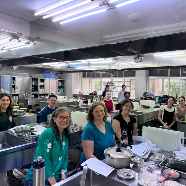 Students in commercial kitchen during class