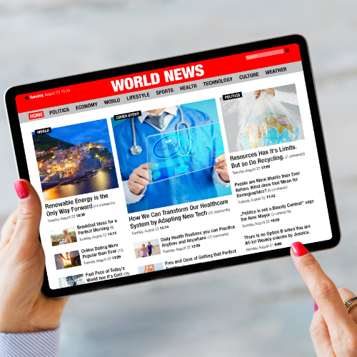 tablet with news articles
