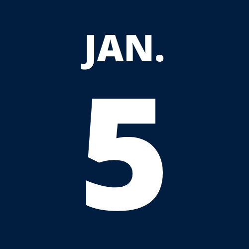 Jan. 5 written on a Dark blue box with white writing