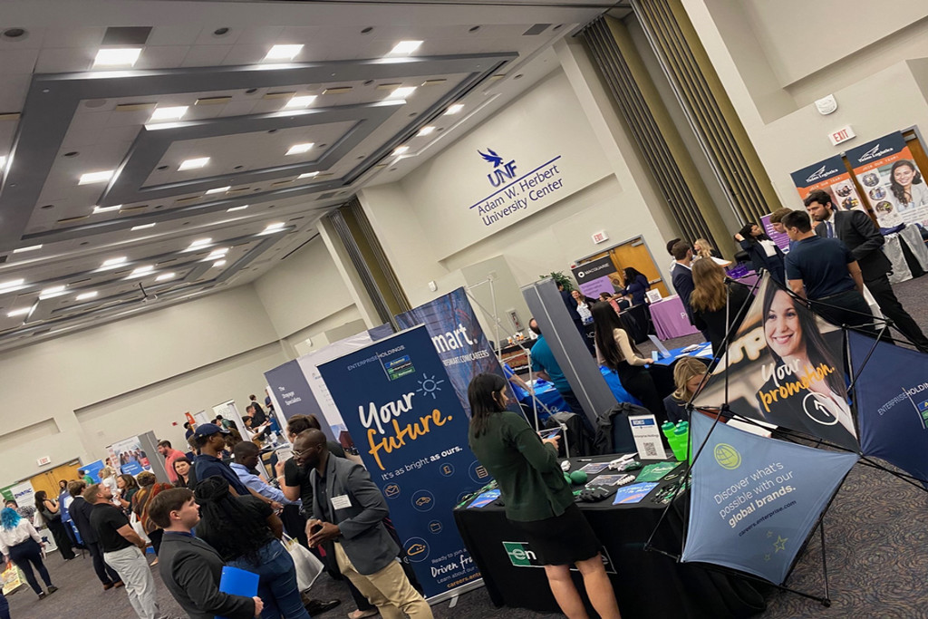 Students and employers engaging at a career fair
