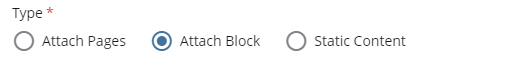 screenshot of attach tier type field with Attach Block selected and Attach Pages and Static Content available as options