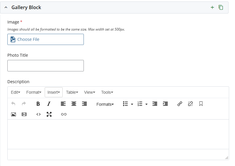 Image Picker, Title, and Description boxes in the cascade slider tier editor