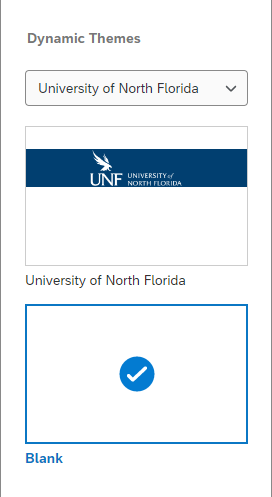 The blank theme option selected from the list of UNF Dynamic Themes
