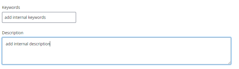 Internal Metadata from a page with keywords of add internal keywords and description of add internal description