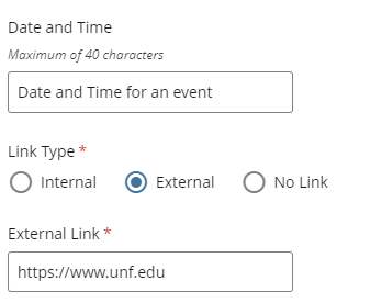 Date and Time field and Link Type fields in cascade editor Link Type set to external